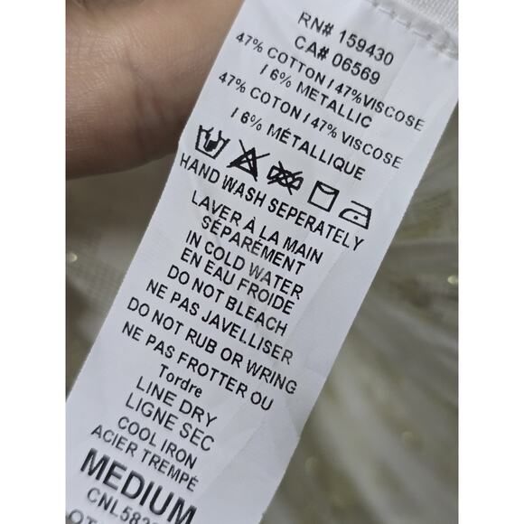 Womens Elan White Gold Metallic Knot 3/4 Puff Sleeve Ruffle Cottage Boho Dress - Picture 6 of 6